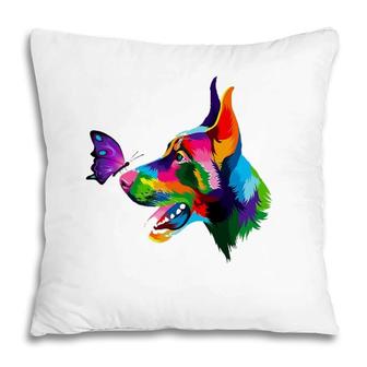 Doberman Dog Colored Dobie Colorful Butterflies Doberman Pillow | Mazezy