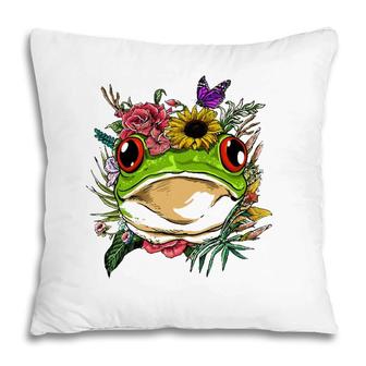 Floral Frog Spring Nature Frog Lovers For Women & Men Pillow | Mazezy