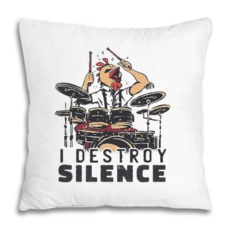 Funny Drummer Design I Destroy Silence Chicken Head Drums Pillow | Mazezy