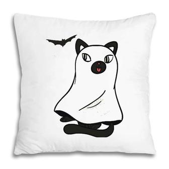 Ghost Cat Kitty Kitten Halloween Pillow | Mazezy