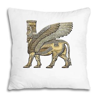 Golden Assyrian Winged Bull Lamassu Pillow | Mazezy