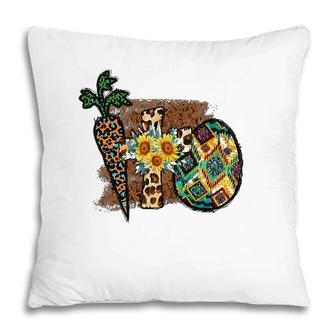 Happy Easter Graphic Womens Leopard Carrot Egg Cross Pillow | Mazezy