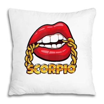 Juicy Lips Gold Chain Scorpio Zodiac Sign Pillow | Mazezy
