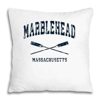 Marblehead Massachusetts Vintage Nautical Crossed Oars Navy Pillow | Mazezy
