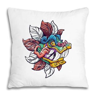 Mayan Colorful Lizard Dragon Of Aztec Quetzalcoatl Pillow | Mazezy