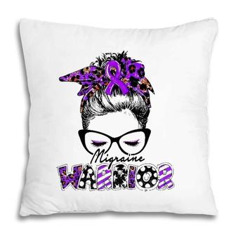 Migraine Warrior Lady Migraine Purple Messy Bun Pillow | Mazezy