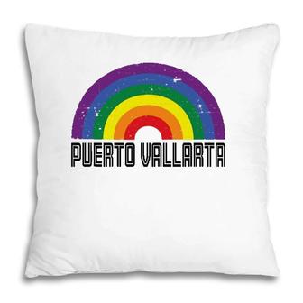 Puerto Vallarta Mexico Lgbtq Distressed Gay Rainbow Pillow | Mazezy
