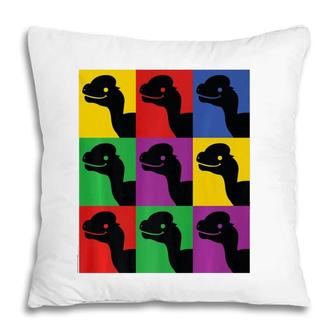 Retro Pop Art Dilophosaurus Dinosaur Tee Pillow | Mazezy CA