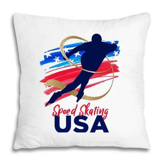 Speed Skating Usa Support The Teamusa Flag Winter Pillow | Mazezy