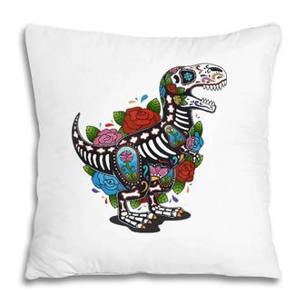 T Rex Dino Sugar Skull Mexico Calavera Dia De Los Muertos Pillow | Mazezy