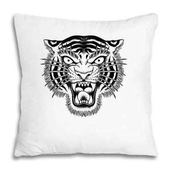 Tiger Head Traditional Tattoo Art Graphic Pillow | Mazezy