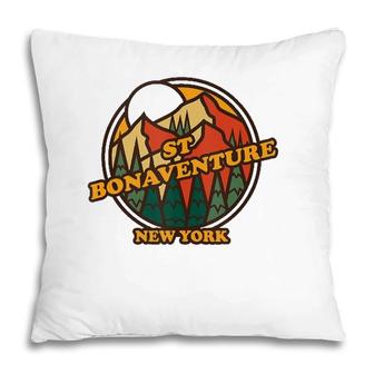 Vintage St Bonaventure New York Mountain Hiking Print Pillow | Mazezy
