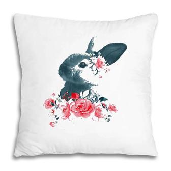 Womens Beautiful Easter Bunny Vintage Floral Easter V-Neck Pillow | Mazezy