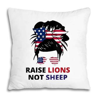 Womens Raise Lions Not Sheep American Flag Sunglasses Messy Bun V-Neck Pillow