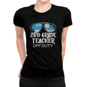 2Nd Grade Teacher Off Duty Sunglasses Palm Tree Beach Women T-shirt - Seseable