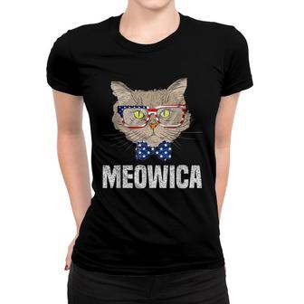4Th Of July American Flag Cat Meowica Red White Blue Cat Women T-shirt - Seseable
