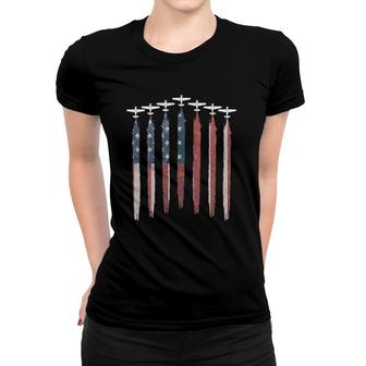 Airplane Pilot Flying Usa Flag Patriot American 4Th Of July Women T-shirt - Seseable
