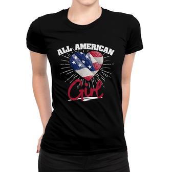 America Flag Patriots Labor Day All American Girl Heart Women T-shirt - Seseable