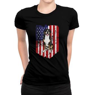 American Flag Greater Swiss Mountain Dog 4Th Of July Usa Women T-shirt - Seseable