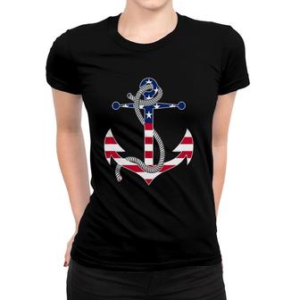 American Flag Patriotic Anchor - Memorial Day 4Th Of July Women T-shirt - Seseable