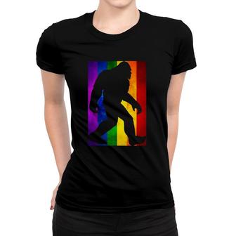 Bigfoot Rainbow Flag Gay Pride Month Lgbtq Gift Sasquatch Women T-shirt - Seseable