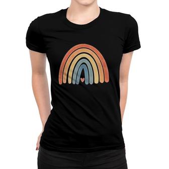 Boho Rainbow Minimal Retro Stripes Earthy Tan Vintage Art Women T-shirt - Seseable