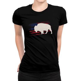 Buffalo Us American Flag Tamaraw 4Th Of July Bison Usa Gift Women T-shirt - Seseable