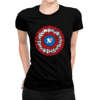 Captain Autism Gift Puzzle Superhero Shield Autism Awareness Women T-shirt | Mazezy