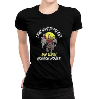 Cats And Horror Movies Funny Horror Movies Gift Classic Women T-shirt | Mazezy