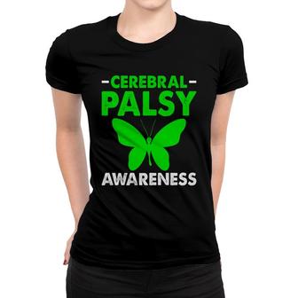 Cerebral Palsy Awareness Palsy Related Green Ribbon Butterfly Women T-shirt - Seseable