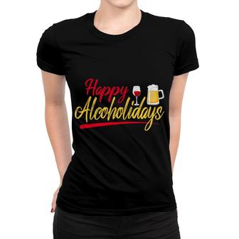 Christmas Happy Alcoholidays Tees Alcohol Wine Beer Women T-shirt - Monsterry AU