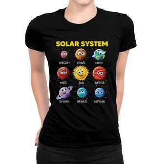 Cute Solar System Funny Planet Faces Space Science Boy Girl Women T-shirt - Seseable