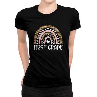 First Grade Teacher Leopard Rainbow 1St Grade Teacher Funny Women T-shirt - Seseable