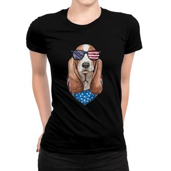 Fourth Of July Dog American Flag July 4Th Basset Hound Women T-shirt - Seseable