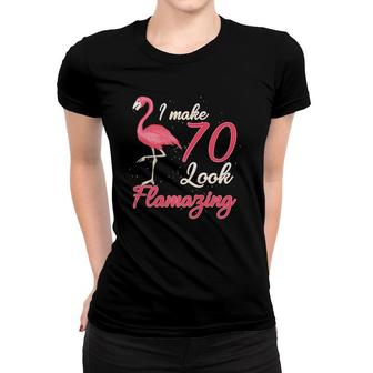 Funny Flamingo 70Th Gift For 70 Years Old Women Birthday Women T-shirt - Seseable