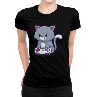 Funny Video Game Lover Cute Cat Gaming Women T-shirt - Seseable