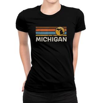 Graphic Tee Michigan Us State Map Vintage Retro Stripes Women T-shirt - Seseable