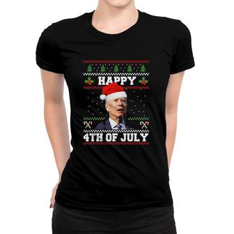 Happy 4Th Of July Biden Christmas Santa Hat Ugly Women T-shirt - Seseable