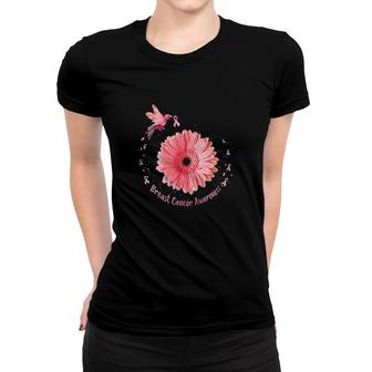 Hummingbird Sunflower Pink Ribbon Breast Awareness Women T-shirt - Monsterry