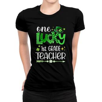 Leopard Shamrock One Lucky 1St Grade Teacher St Patricks Day Women T-shirt - Seseable