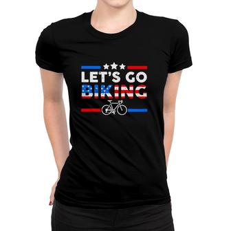 Lets Go Biking Us Flag Women T-shirt | Mazezy