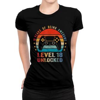 Level 18 Unlocked 18Th Video Gamer Birthday Boy Gift Women T-shirt - Seseable