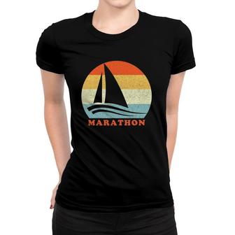Marathon Florida Keys Vintage Retro Sailboat Vacation Women T-shirt | Mazezy