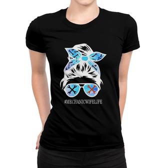 Mechanic Wife Life Skull With Glasses Mechanic Idea Women T-shirt | Mazezy