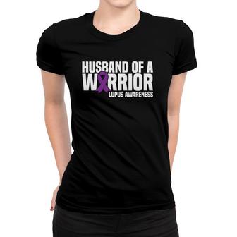 Mens Husband Of A Warrior Purple Ribbon Lupus Awareness Women T-shirt - Seseable