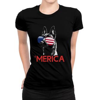 Merica Belgian Malinois American Flag 4Th Of July Women T-shirt - Seseable