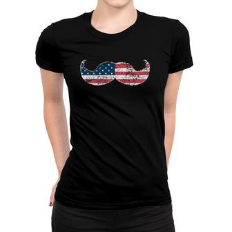Mustache Silhouette American Flag Funny Usa July 4Th Women T-shirt - Seseable