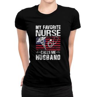 My Favorite Nurse Calls Me Husband American Flag Women T-shirt - Seseable