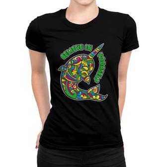 Narwhal Believe In Yourself Rainbow Art Women T-shirt | Mazezy