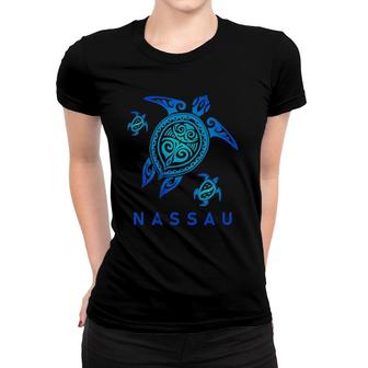 Nassau Bahamas Sea Blue Tribal Turtle Women T-shirt | Mazezy